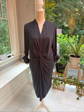 G by Giuliana Charcoal Twist-Front Long Sleeve Dress